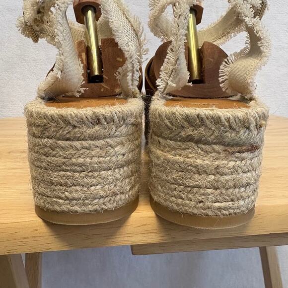 Zara Tan Leather Flatform Espadrille Ankle Buckle Platform Sandals Size EU 39 - Picture 4 of 13